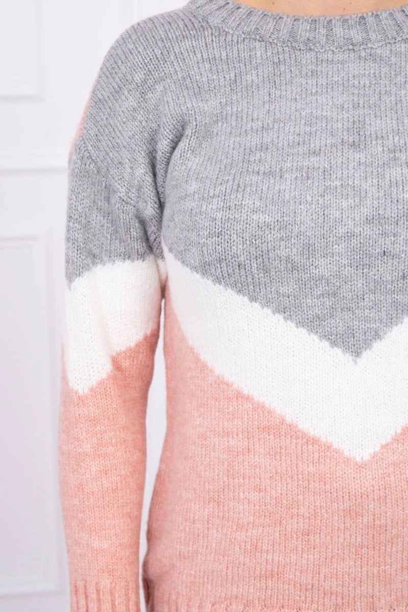 Sweter w geometryczne wzory szary+pudrowym róż , , , Moda Life Polska , 16311_3 , 2019-51