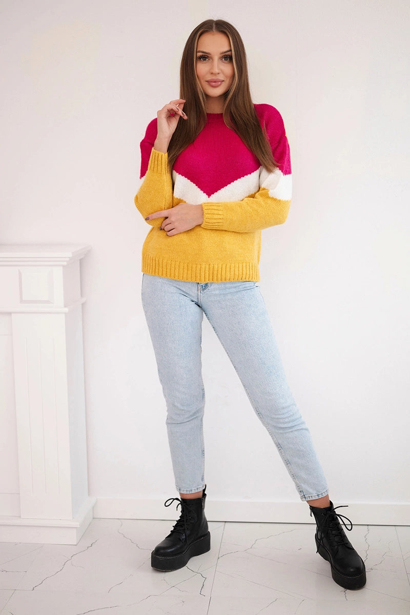 Sweter w geometryczne wzory fuksja+musztardowy , , , Moda Life Polska , 16315_1 , 2019-51