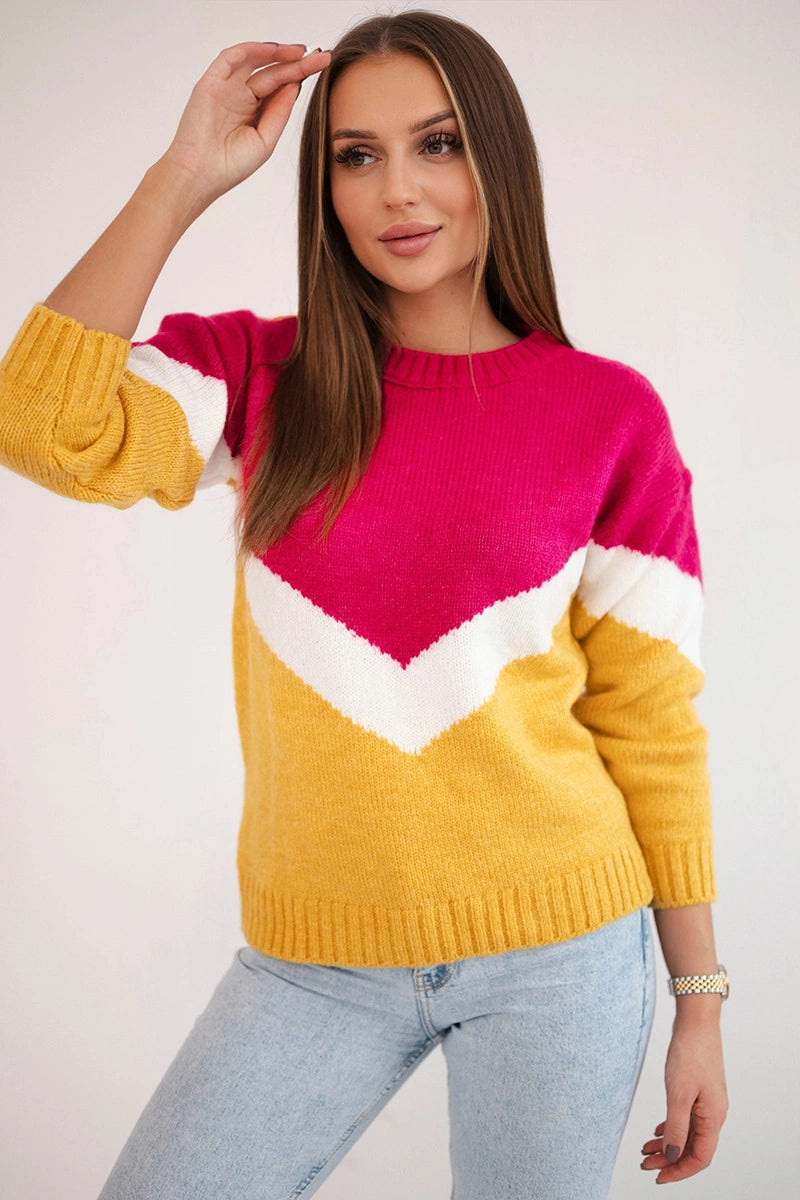 Sweter w geometryczne wzory fuksja+musztardowy , , , Moda Life Polska , 16315_2 , 2019-51