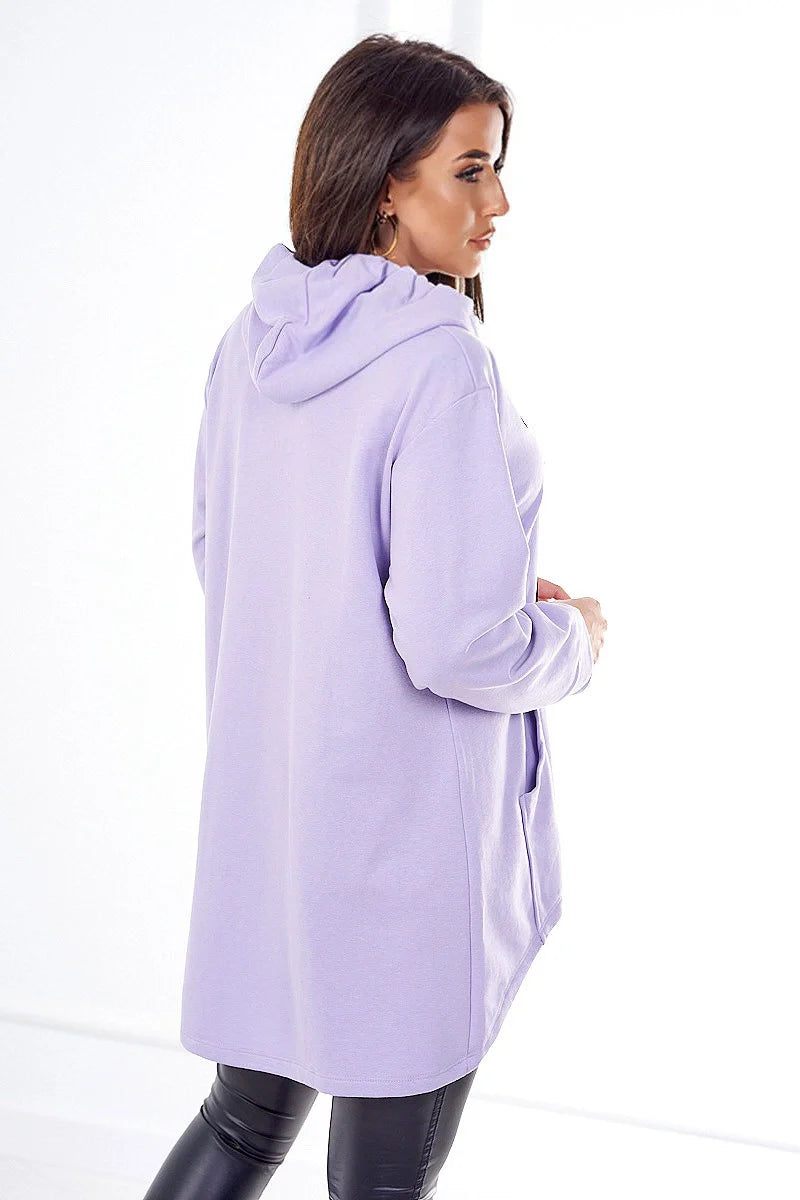 Bluza z dłuższym tyłem i kapturem , fioletowa uniwersalny , Bluzy , TR , 18002_1_c75ed22d-e878-49d2-95c9-142f8ea9d853 , 9108 Bluzy Odzież Damska Promocja Wszystkie Produkty