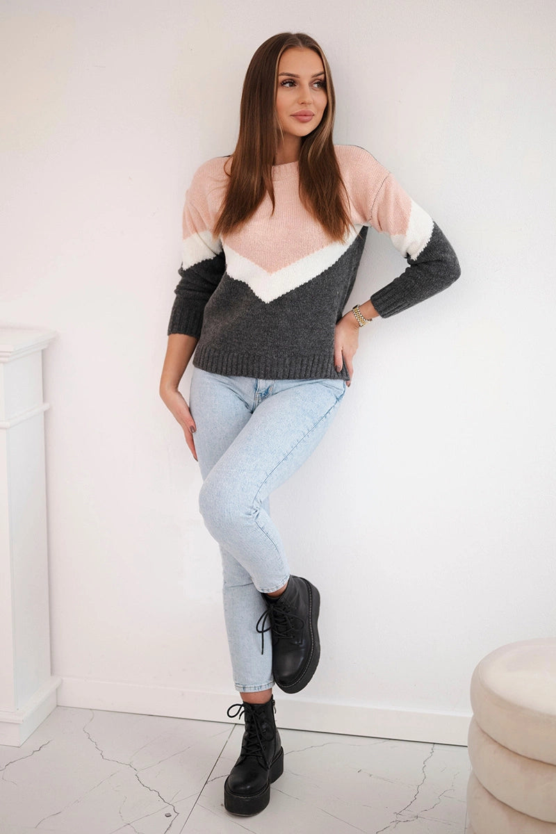 Sweter w geometryczne wzory pudrowy róż+grafitowy , , , Moda Life Polska , 18218_1 , 2019-51