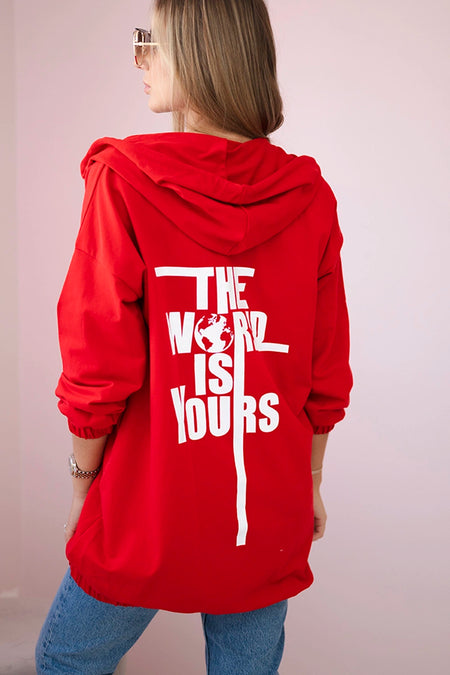 Bluza z nadrukiem "The world is yours" czerwona , , , Moda Life Polska , 18270_2 , 9117