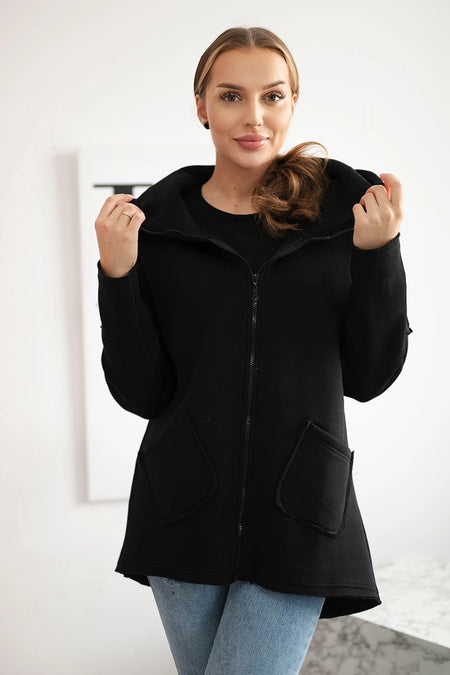 Bluza ocieplana z dłuższym tyłem i kieszeniami , czarna uniwersalny , Bluzy , TR , 20755_1 , 68652 Bluzy Jesien Odzież Damska Wszystkie Produkty