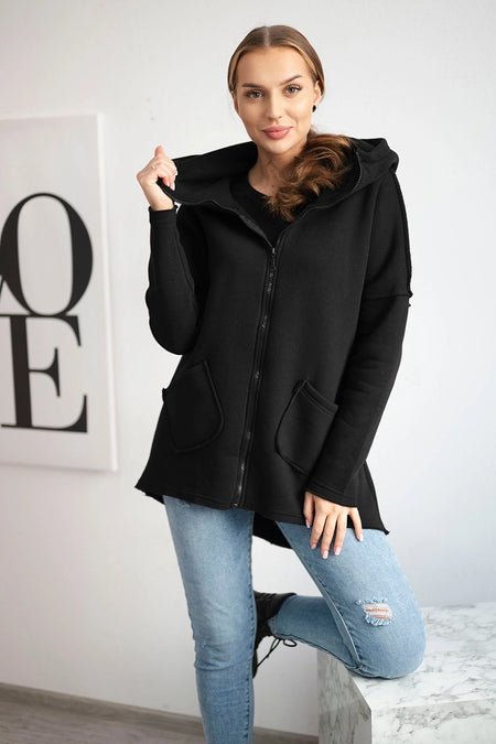 Bluza ocieplana z dłuższym tyłem i kieszeniami , czarna uniwersalny , Bluzy , TR , 20755_2 , 68652 Bluzy Jesien Odzież Damska Wszystkie Produkty