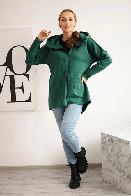 Bluza ocieplana z dłuższym tyłem i kieszeniami , ciemno zielona uniwersalny , Bluzy , TR , 21599_1 , 68652 Bluzy Jesien Odzież Damska Wszystkie Produkty