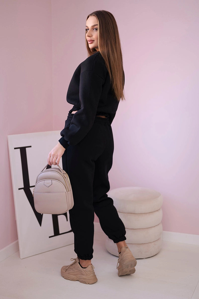 Komplet ocieplany z krótką bluzą czarny , , , Moda Life Polska , 21666_2 , 69416