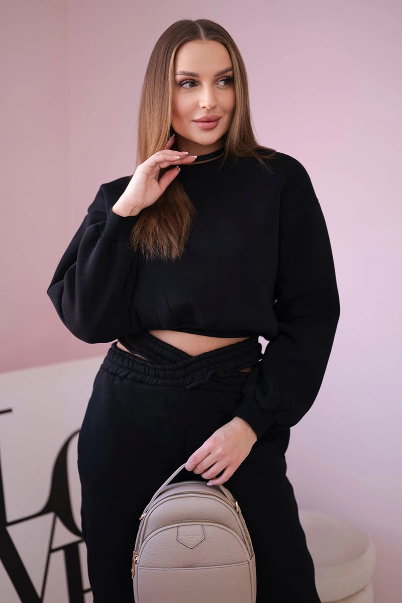 Komplet ocieplany z krótką bluzą czarny , , , Moda Life Polska , 21666_3 , 69416