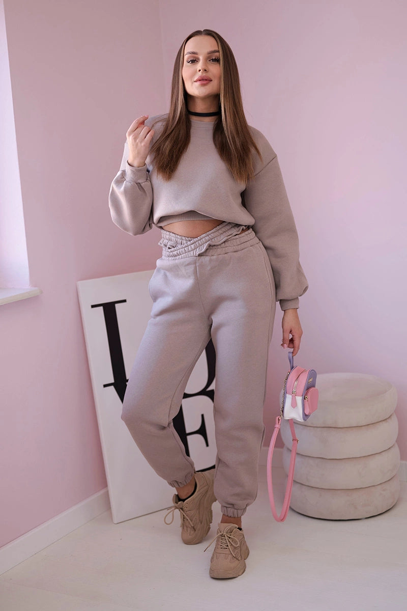 Komplet ocieplany z krótką bluzą ciemny beżowy , , , Moda Life Polska , 21674_1 , 69416