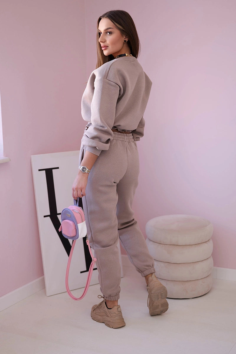 Komplet ocieplany z krótką bluzą ciemny beżowy , , , Moda Life Polska , 21674_2 , 69416