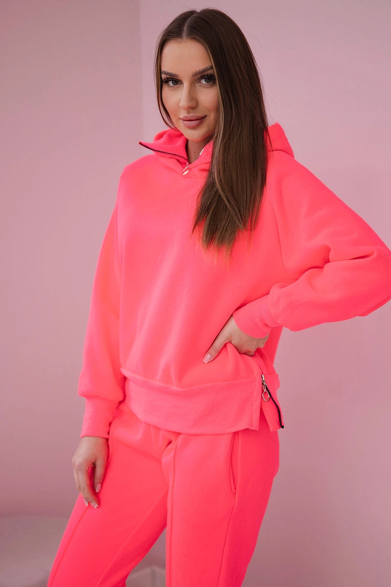 Komplet ocieplany z golfem i kapturem różowy neon , , , Moda Life Polska , 23158_3 , 9373