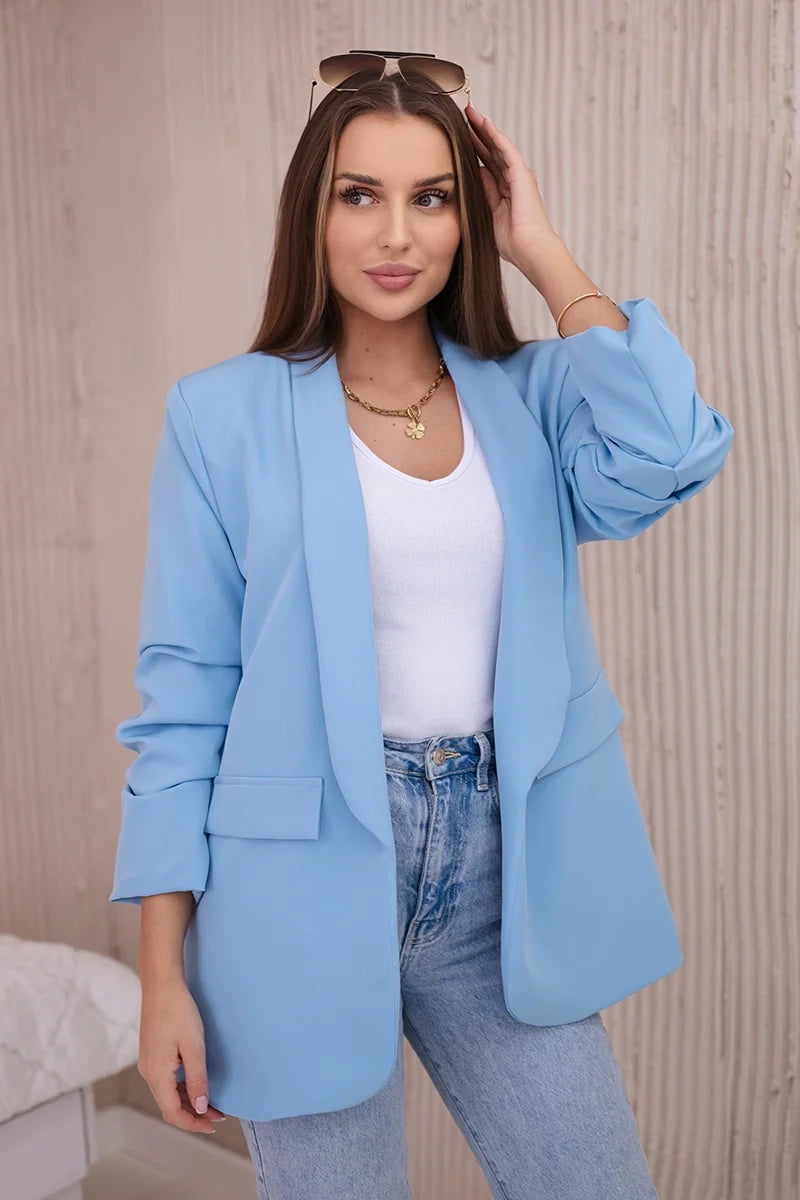 Marynarka z klapami elegancka , Niebieska uniwersalny , Narzutki , IT , 23832_3 , 9709 Moda Włoska Narzutki Odzież Damska Wszystkie Produkty