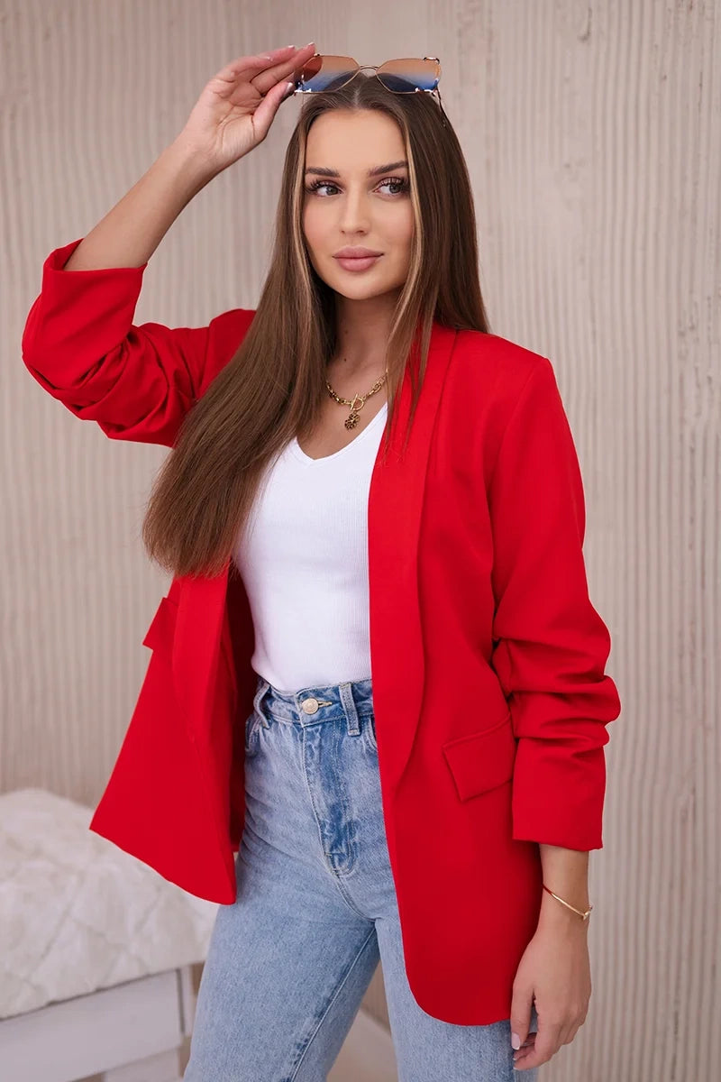 Marynarka z klapami elegancka , Czerwona uniwersalny , Narzutki , IT , 23841_3 , 9709 Moda Włoska Narzutki Odzież Damska Wszystkie Produkty