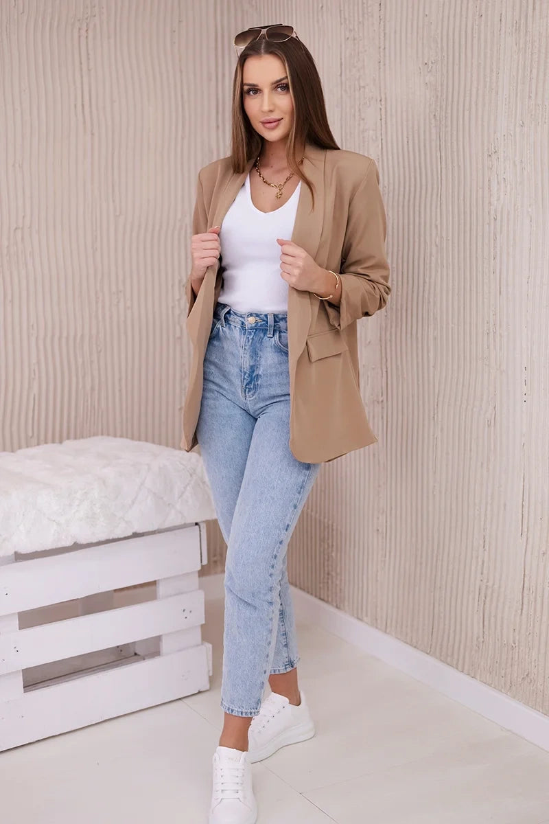 Marynarka z klapami elegancka , Camelowa uniwersalny , Narzutki , IT , 23844_1 , 9709 Moda Włoska Narzutki Odzież Damska Wszystkie Produkty