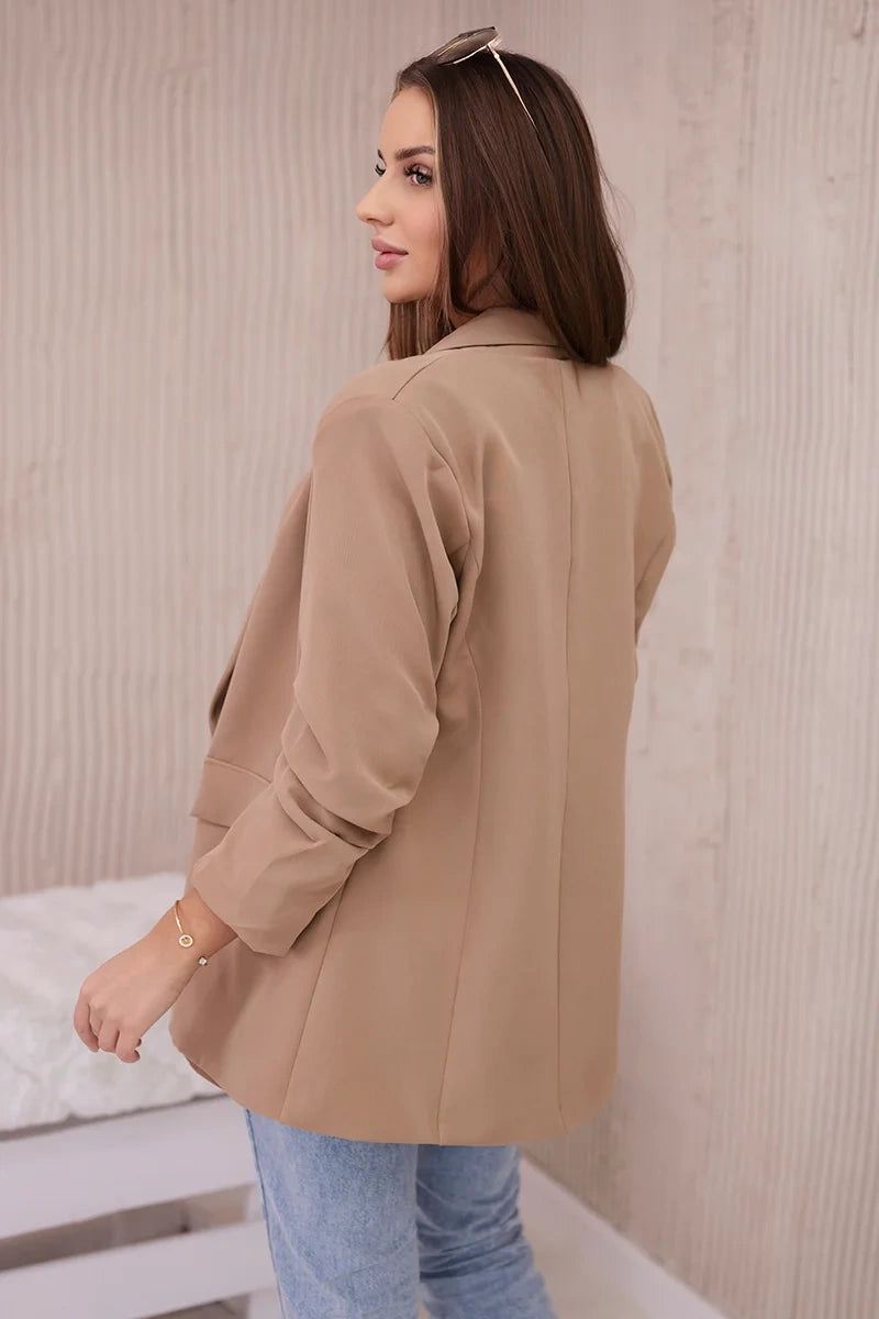 Marynarka z klapami elegancka , Camelowa uniwersalny , Narzutki , IT , 23844_3 , 9709 Moda Włoska Narzutki Odzież Damska Wszystkie Produkty