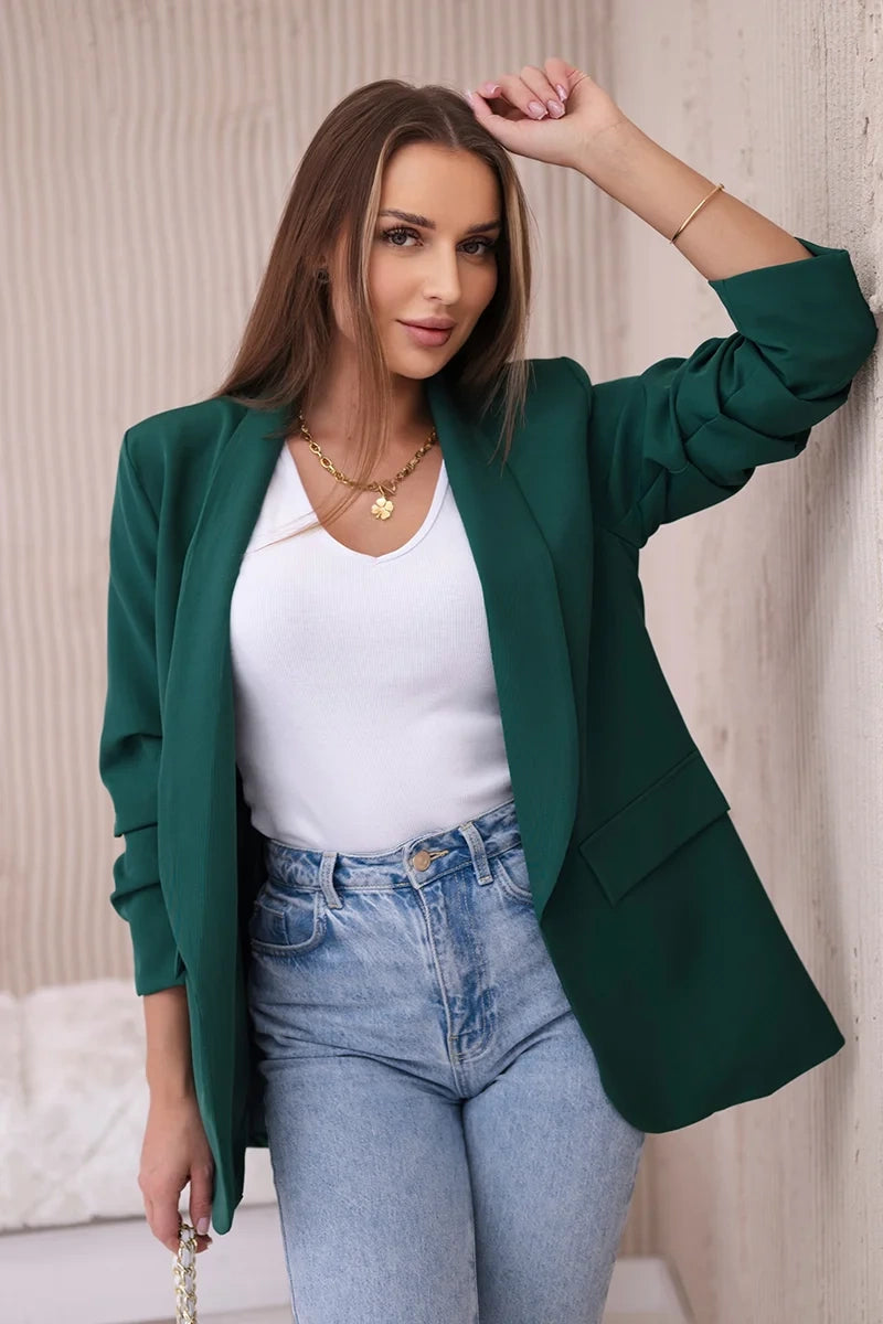 Marynarka z klapami elegancka , Ciemno Zielona uniwersalny , Narzutki , IT , 23845_2 , 9709 Moda Włoska Narzutki Odzież Damska Wszystkie Produkty
