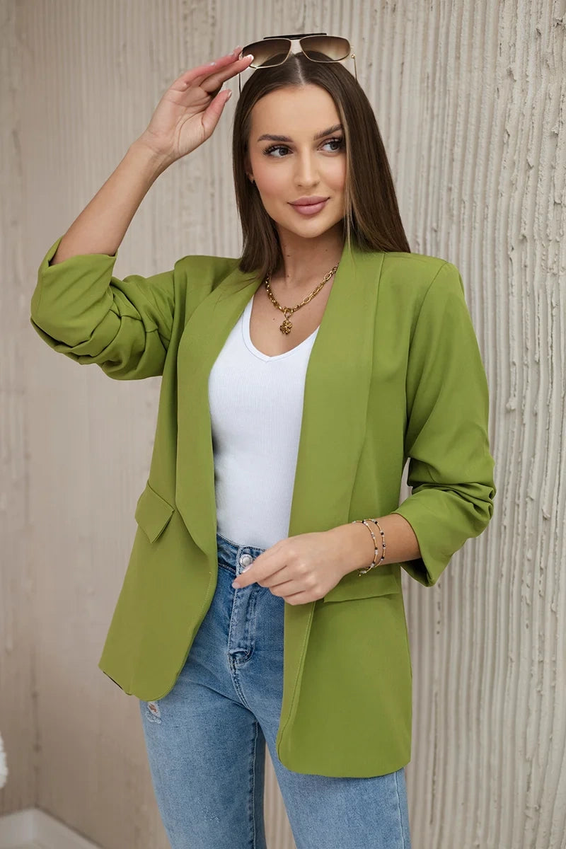 Marynarka z klapami elegancka , Oliwkowa uniwersalny , Narzutki , IT , 24258_2 , 9709 Moda Włoska Narzutki Odzież Damska Wszystkie Produkty