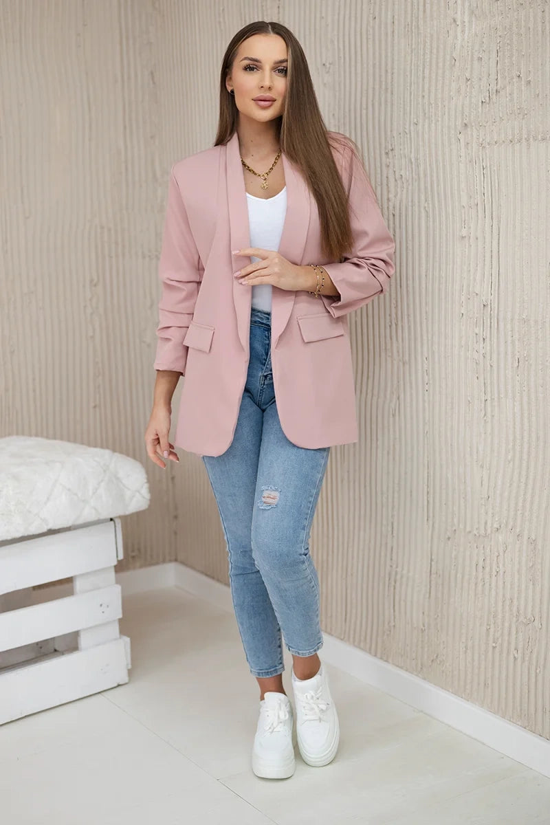 Marynarka z klapami elegancka , Pudrowy Róż uniwersalny , Narzutki , IT , 24444_1 , 9709 Moda Włoska Narzutki Odzież Damska Wszystkie Produkty