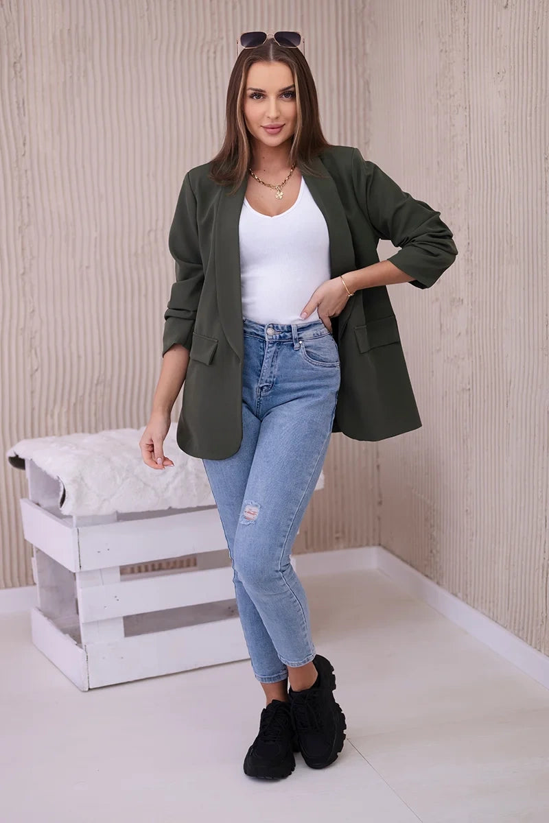 Marynarka z klapami elegancka , Khaki uniwersalny , Narzutki , IT , 25722_1 , 9709 Moda Włoska Narzutki Odzież Damska Wszystkie Produkty