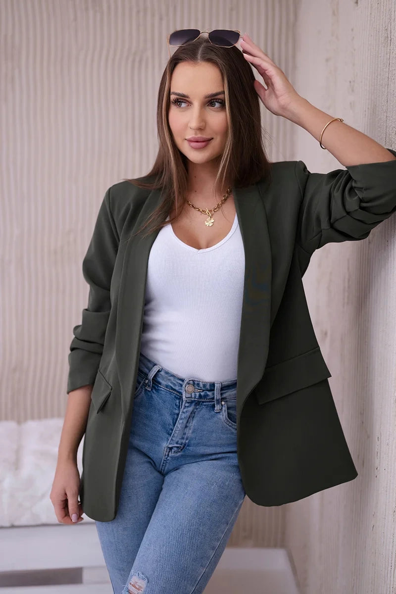Marynarka z klapami elegancka , Khaki uniwersalny , Narzutki , IT , 25722_2 , 9709 Moda Włoska Narzutki Odzież Damska Wszystkie Produkty