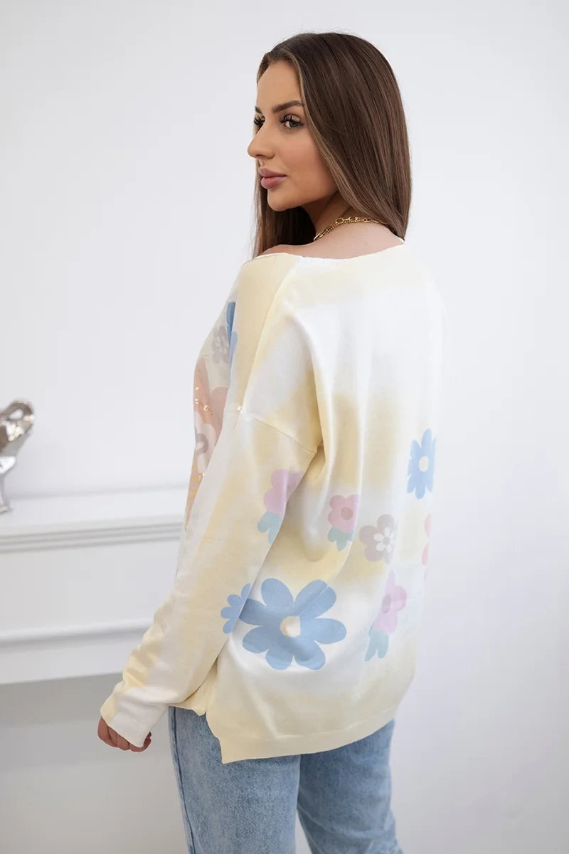 Bluzka sweterkowa z motywem kwiatowym żółta , , , Moda Life Polska , 27614_4 , HN003