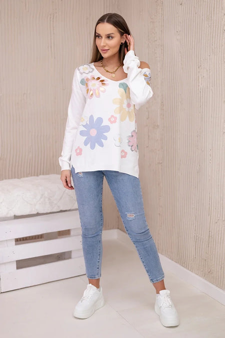 Bluzka sweterkowa w kolorowe kwiaty żółty+niebieski , , , Moda Life Polska , 27629_1 , HN003-1
