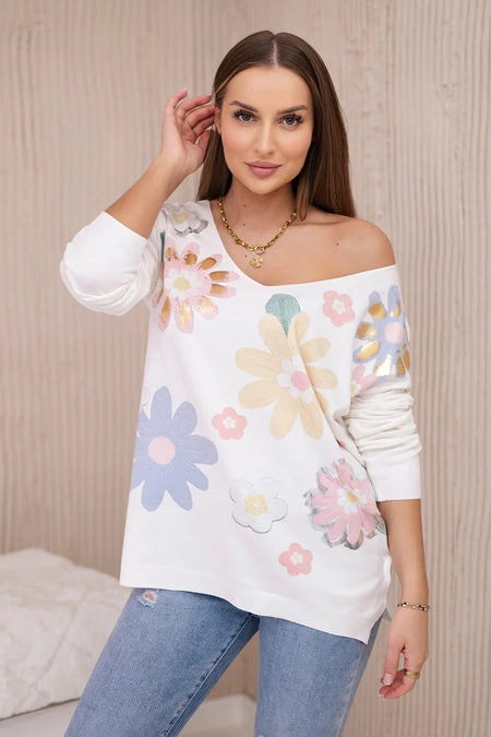 Bluzka sweterkowa w kolorowe kwiaty żółty+niebieski , , , Moda Life Polska , 27629_2 , HN003-1