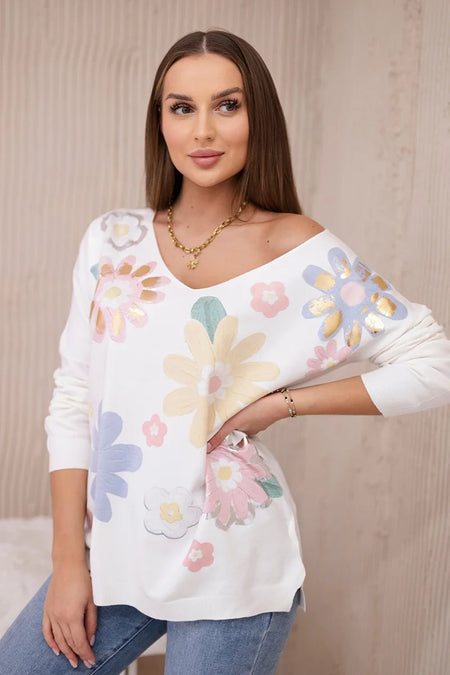 Bluzka sweterkowa w kolorowe kwiaty żółty+niebieski , , , Moda Life Polska , 27629_3 , HN003-1