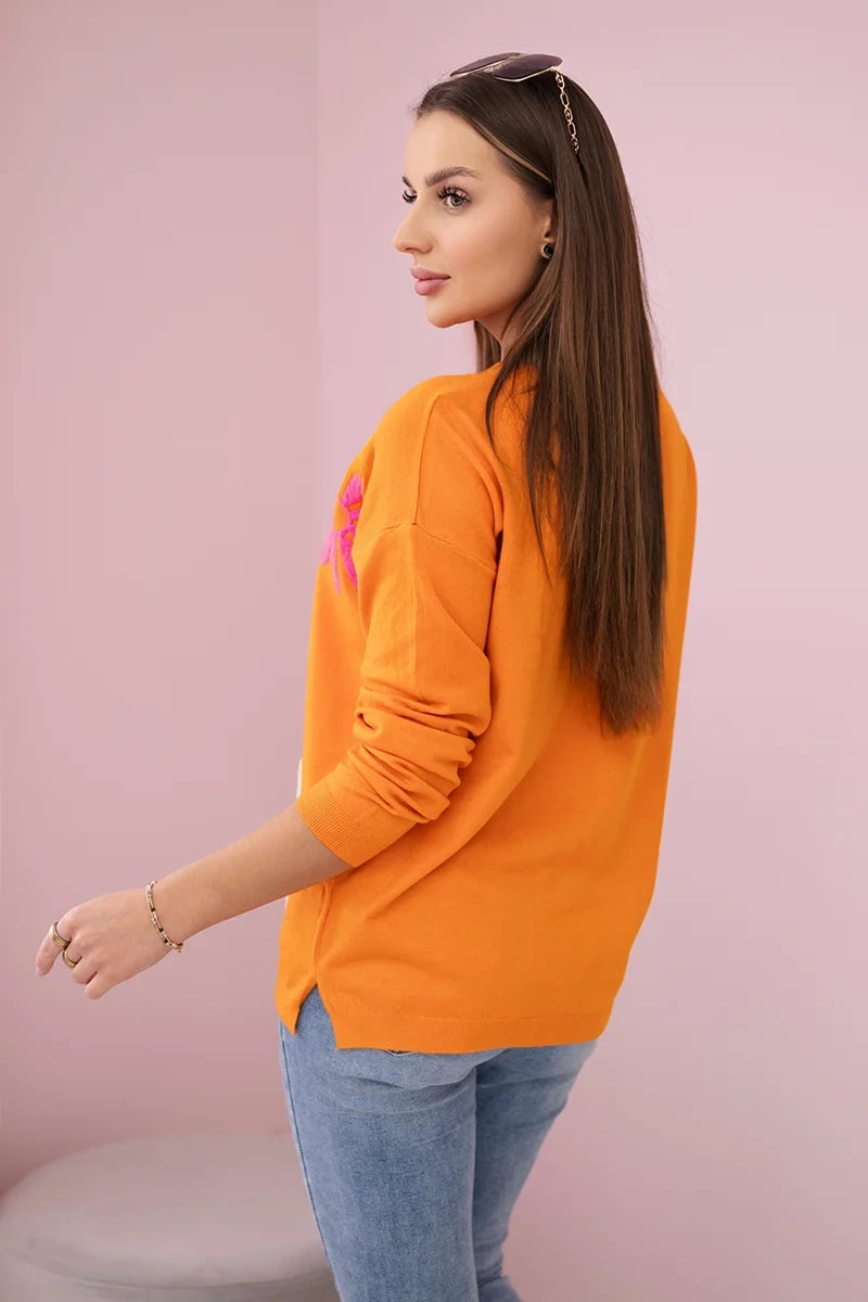 Bluzka sweterkowa z kwiatowym wzorem pomarańczowa , , , Moda Life Polska , 27634_5 , HN003-2