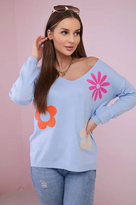 Bluzka sweterkowa z kwiatowym wzorem niebieska , , , Moda Life Polska , 27637_2 , HN003-2