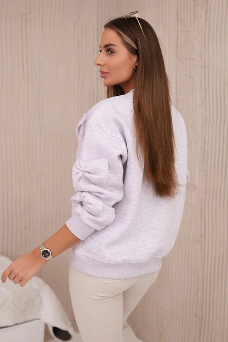 Bluza ocieplana ze ściągaczem i ozdobnymi kokardami beżowy melanż , , , Moda Life Polska , 27772_4 , 9796