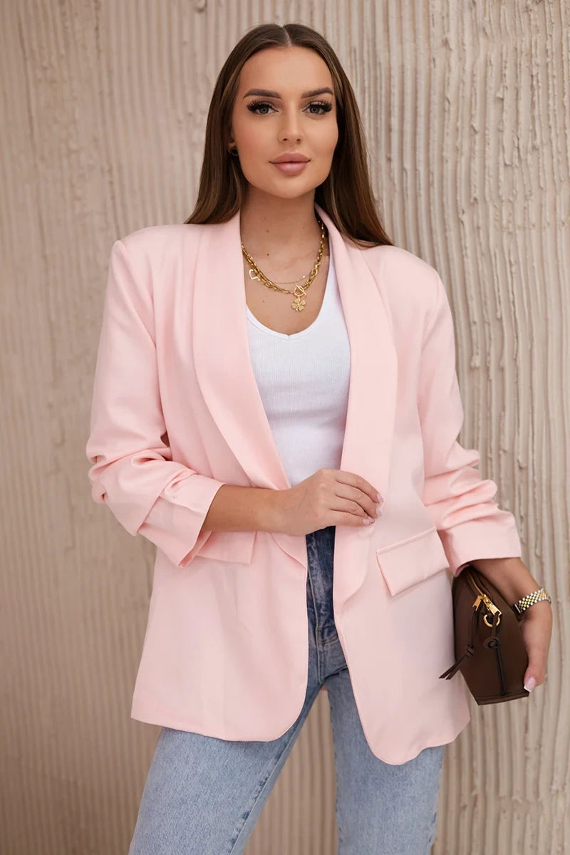 Marynarka z klapami elegancka , Jasny Pudrowy Róż uniwersalny , Narzutki , IT , 28041_4 , 9709 Moda Włoska Narzutki Odzież Damska Wszystkie Produkty