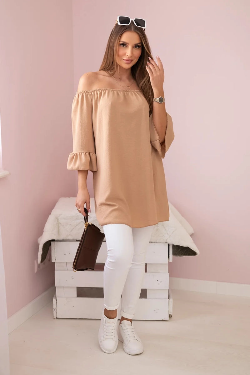 Bluzka hiszpanka z falbankami na rękawie camelowa , , , Moda Life Polska , 28322_1 , IT-22