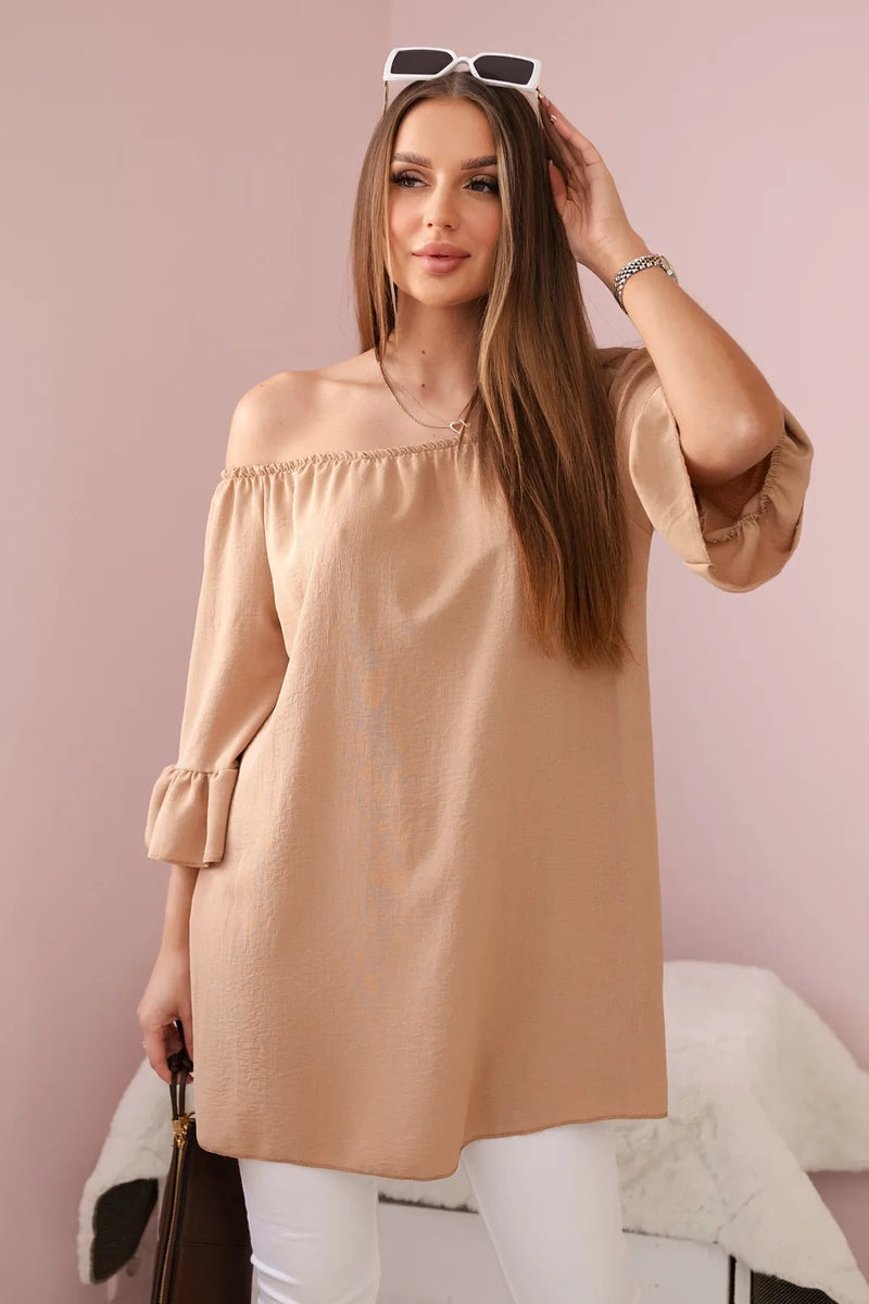 Bluzka hiszpanka z falbankami na rękawie camelowa , , , Moda Life Polska , 28322_3 , IT-22