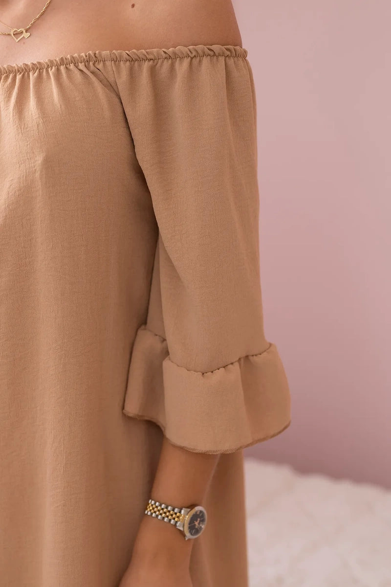 Bluzka hiszpanka z falbankami na rękawie camelowa , , , Moda Life Polska , 28322_4 , IT-22