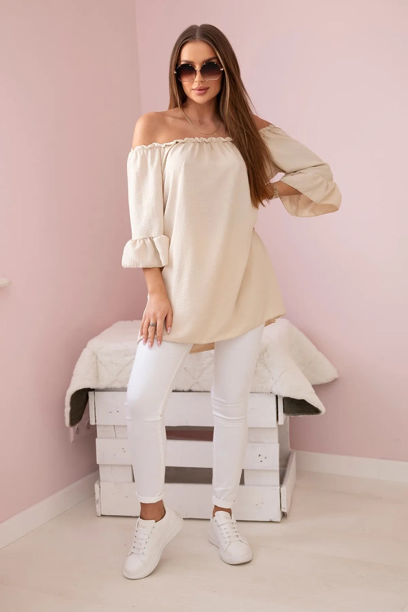 Bluzka hiszpanka z falbankami na rękawie beżowa , , , Moda Life Polska , 28324_1 , IT-22