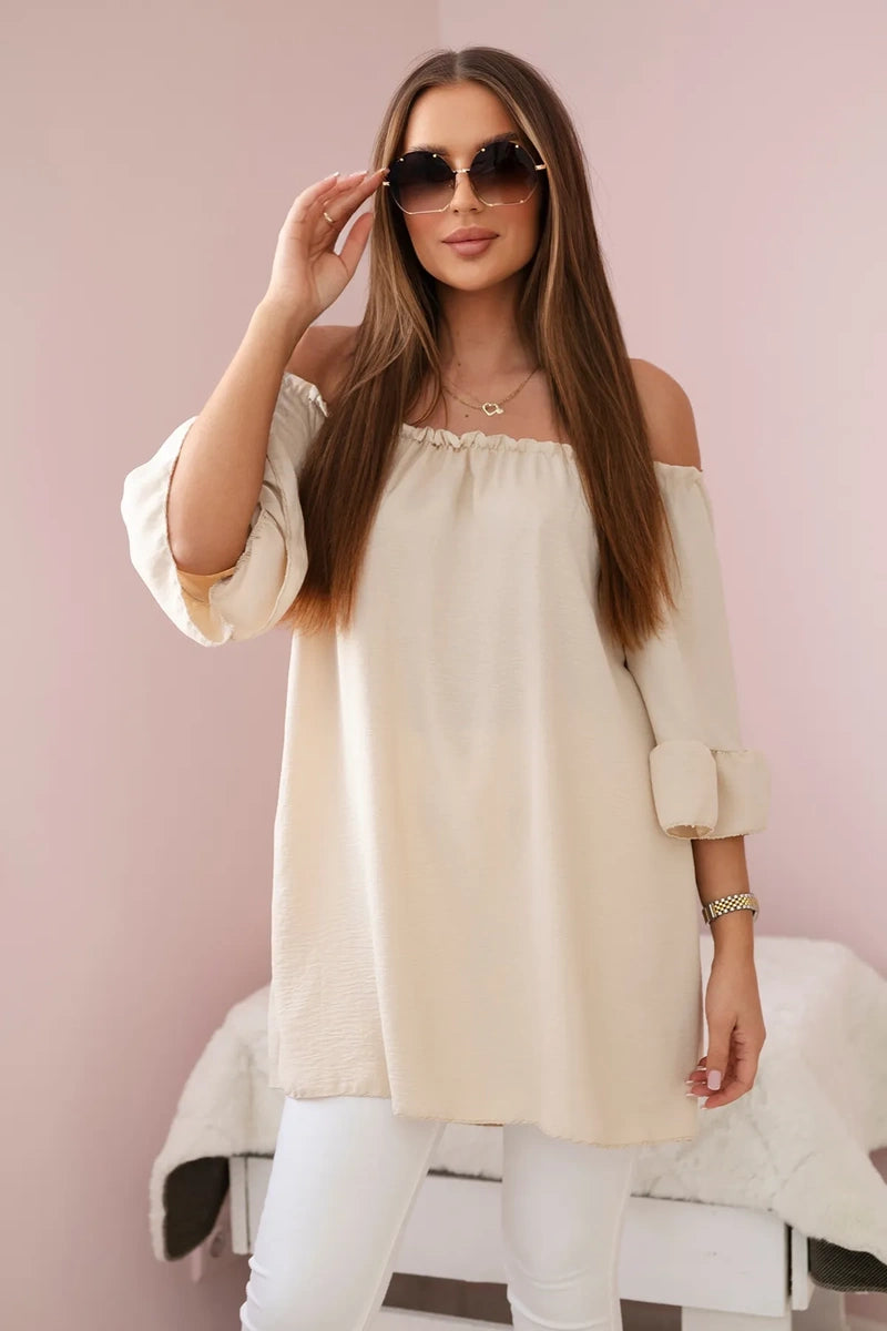 Bluzka hiszpanka z falbankami na rękawie beżowa , , , Moda Life Polska , 28324_3 , IT-22