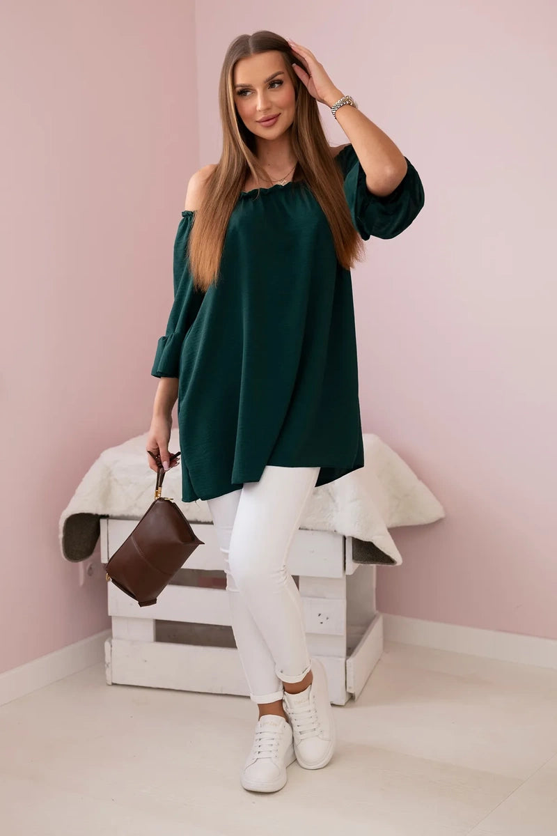 Bluzka hiszpanka z falbankami na rękawie ciemno zielona , , , Moda Life Polska , 28326_1 , IT-22