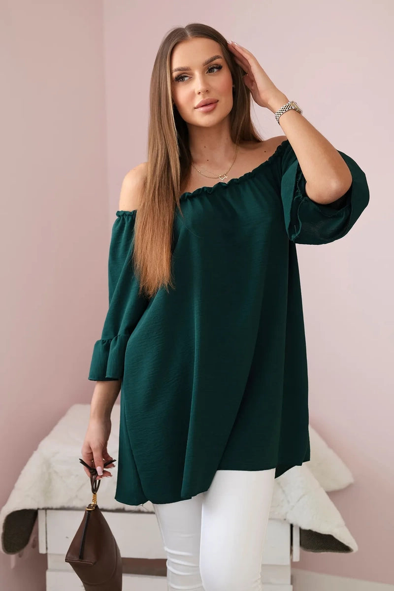Bluzka hiszpanka z falbankami na rękawie ciemno zielona , , , Moda Life Polska , 28326_2 , IT-22