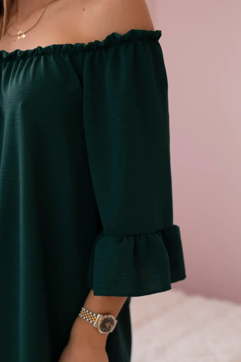 Bluzka hiszpanka z falbankami na rękawie ciemno zielona , , , Moda Life Polska , 28326_3 , IT-22
