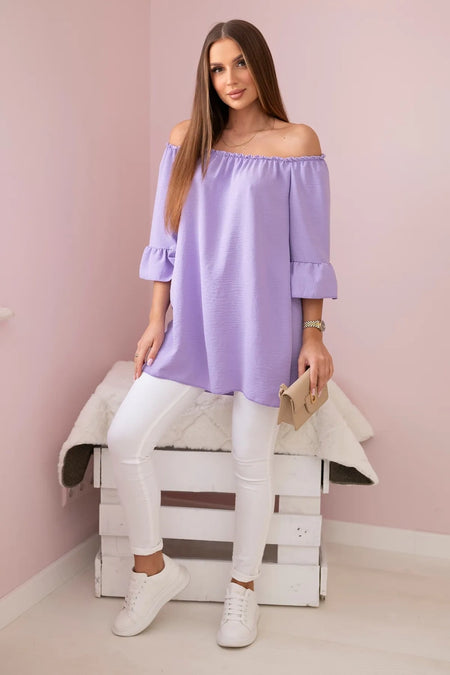 Bluzka hiszpanka z falbankami na rękawie jasno fioletowa , , , Moda Life Polska , 28327_1 , IT-22