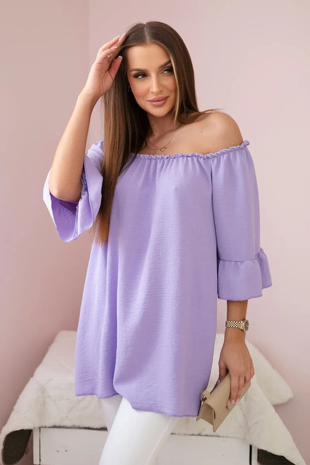 Bluzka hiszpanka z falbankami na rękawie jasno fioletowa , , , Moda Life Polska , 28327_2 , IT-22