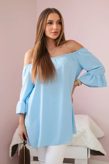 Bluzka hiszpanka z falbankami na rękawie niebieska , , , Moda Life Polska , 28328_2 , IT-22
