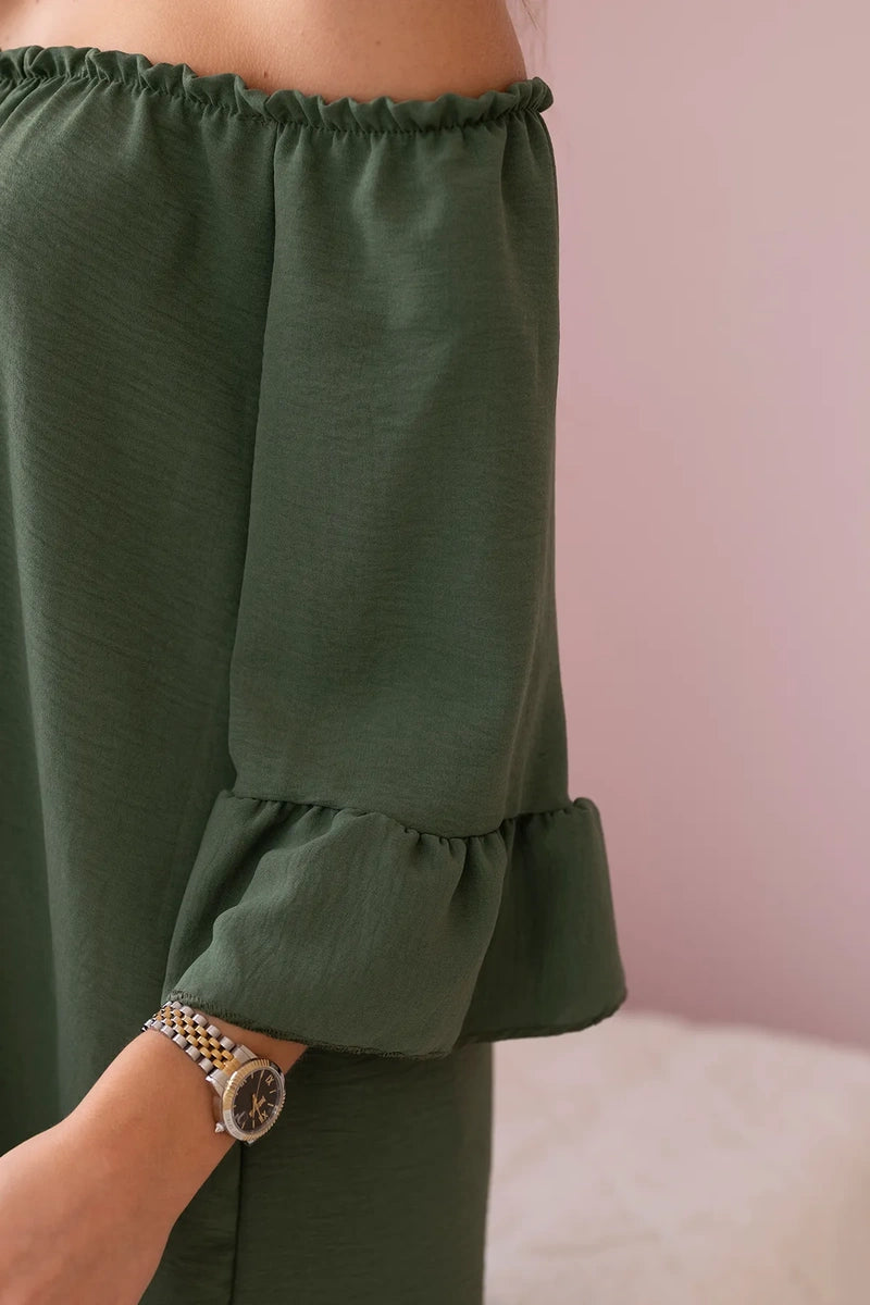 Bluzka hiszpanka z falbankami na rękawie khaki , , , Moda Life Polska , 28329_4 , IT-22