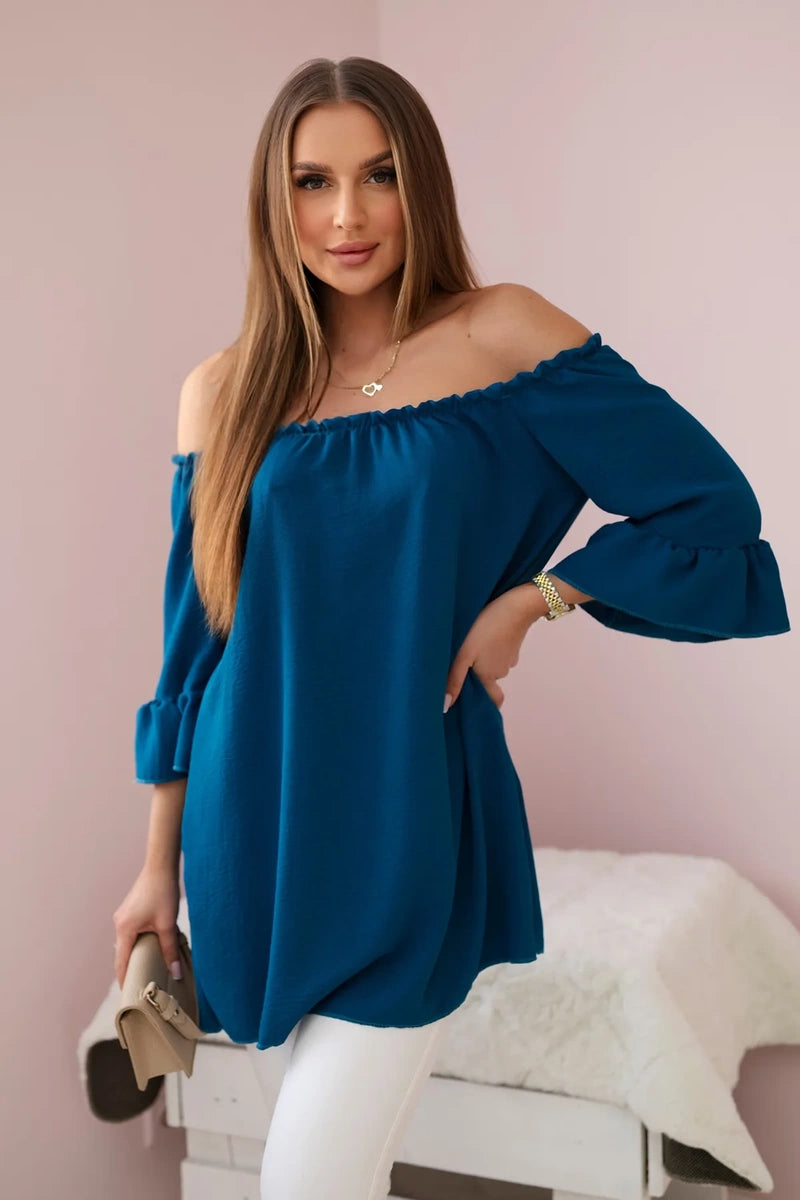 Bluzka hiszpanka z falbankami na rękawie morska , , , Moda Life Polska , 28330_3 , IT-22