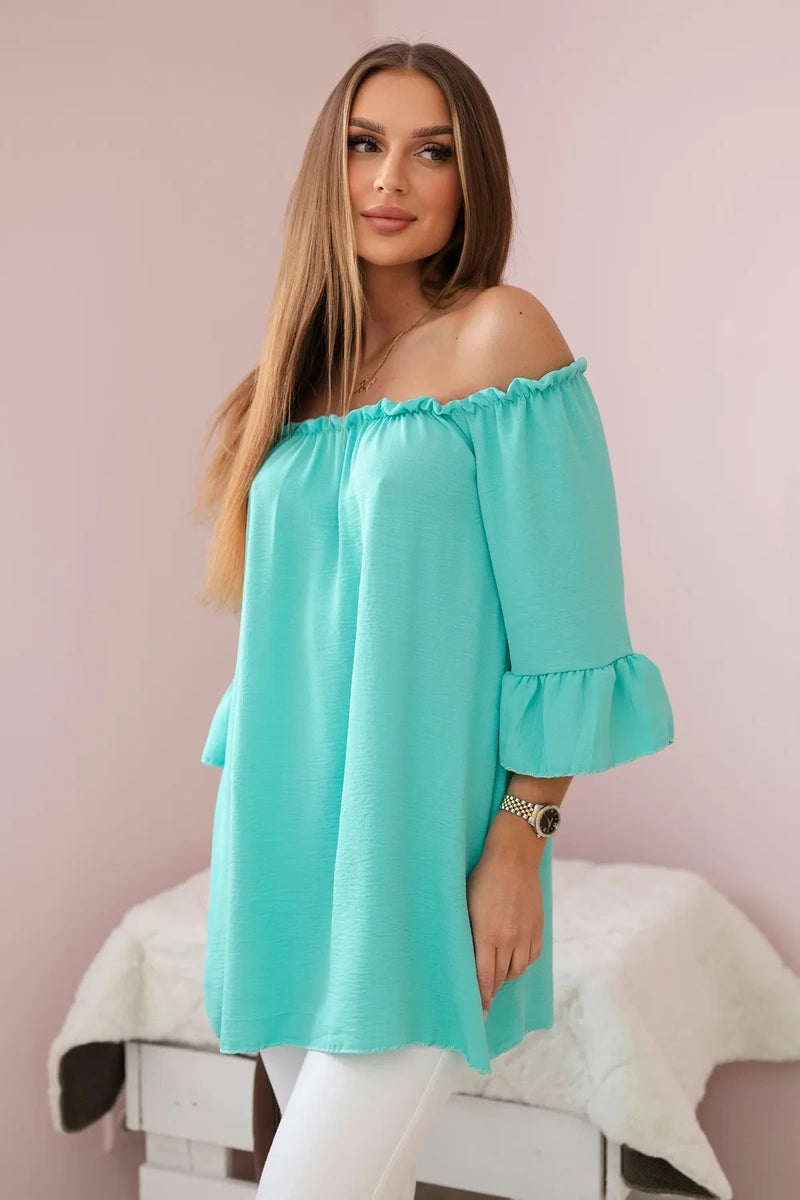 Bluzka hiszpanka z falbankami na rękawie miętowa , , , Moda Life Polska , 28331_3 , IT-22