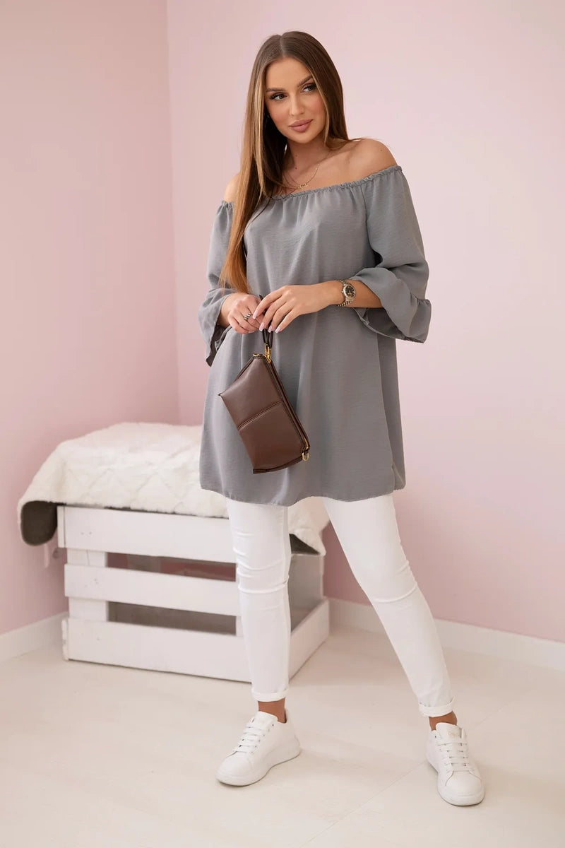 Bluzka hiszpanka z falbankami na rękawie szara , , , Moda Life Polska , 28333_1 , IT-22