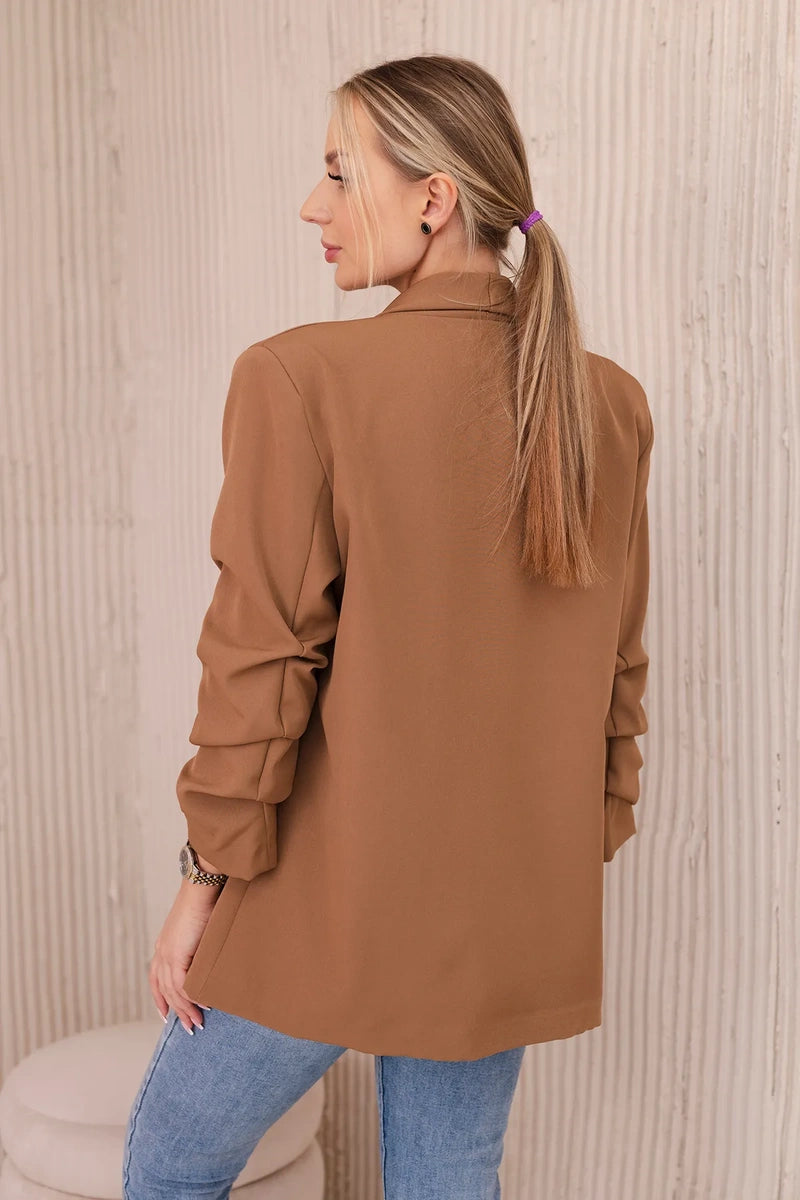Marynarka z klapami elegancka , Ciemno Camelowa uniwersalny , Narzutki , IT , 29098_3 , 9709 Moda Włoska Narzutki Odzież Damska Wszystkie Produkty
