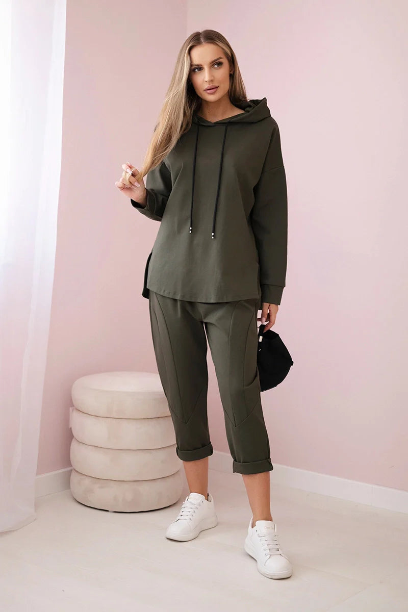 Komplet Punto Milano Winter bluza z kapturem + spodnie , Khaki uniwersalny , Komplety , IT , 29777_1_a8c9bed7-40af-4f98-948a-f2645e2e3787 , 7036T Komplety Odzież Damska Wszystkie Produkty