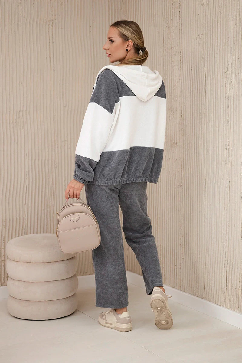 Komplet prążkowany welur bluza + spodnie , Szary uniwersalny , Komplety , IT , 29846_2_f544b7fd-902d-44fc-acaf-1a6ea5f2ccf2 , 6650 Komplety Odzież Damska Wszystkie Produkty