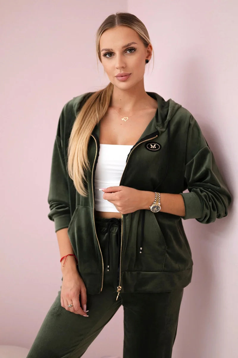Komplet welurowy bluza z kapturem + spodnie , Khaki uniwersalny , Komplety , IT , 29916_3_a010ab40-f13c-463c-a9de-1c7636e898f3 , 6106 Komplety Odzież Damska Wszystkie Produkty